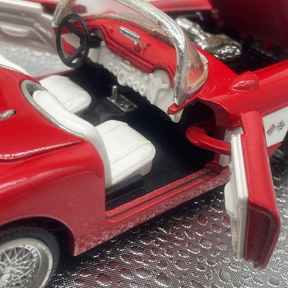 Vintage 1957 Red Corvette Convertible Fuel Injection Diecast Metal Toy Car - Picture 8 of 16